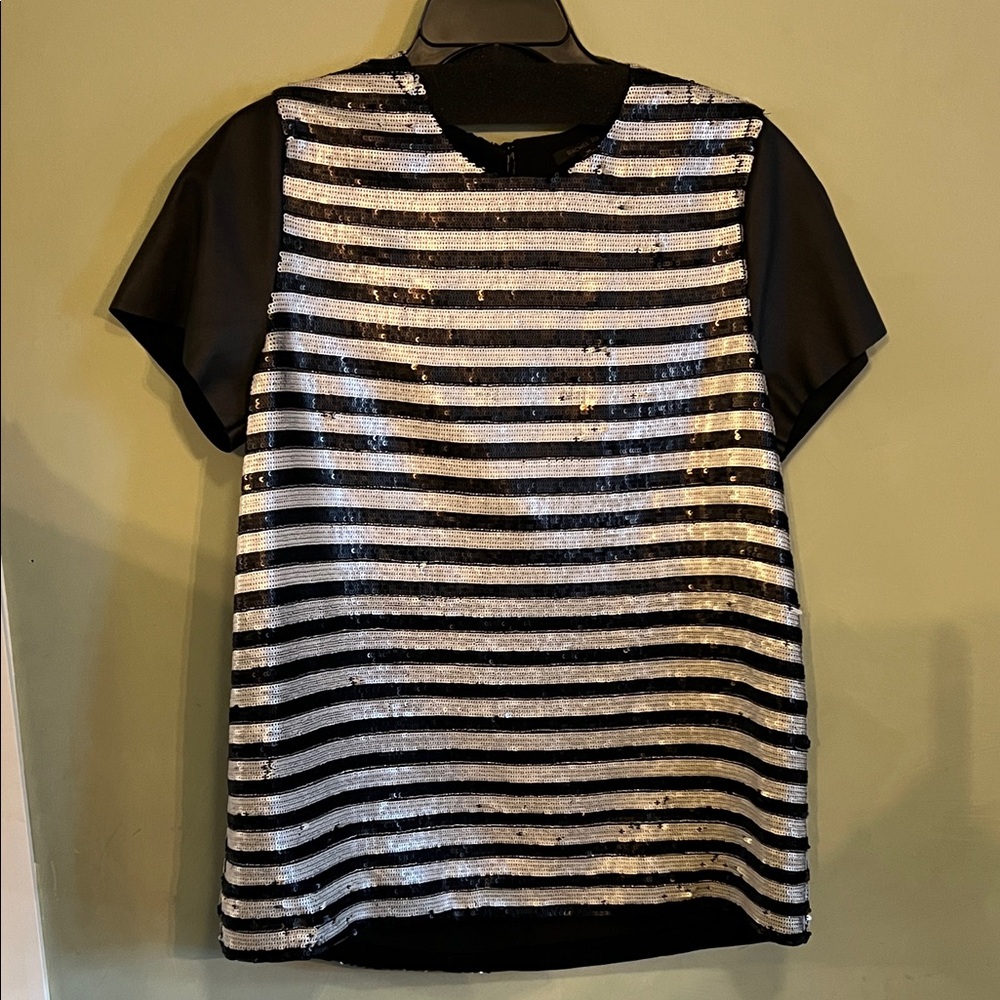 Rachel Zoe Striped Sequin Top in Black and Silver 10!